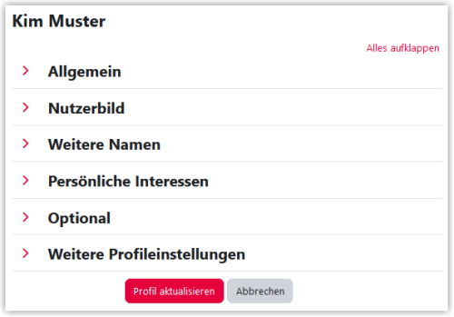 Profileinstellungen bearbeiten, Schritt 2